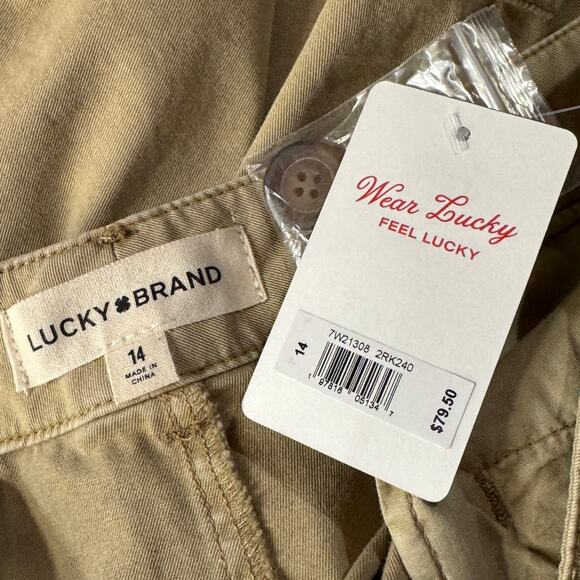 Lucky Brand SZ 14 Pleated Chino Shorts Hi-Rise Pockets Zip-Fly Tan Womens New - Picture 6 of 8